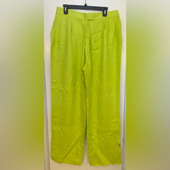 Mara Hoffman Wide Leg Linen Trousers Neon Green& Yellow Size 14 - Picture 1 of 6